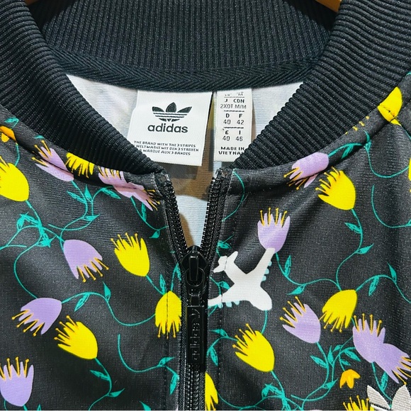 Adidas Originals RARE Floral Bomber Jacket Zip-Up Women’s Sporty Black Size M - Picture 9 of 15